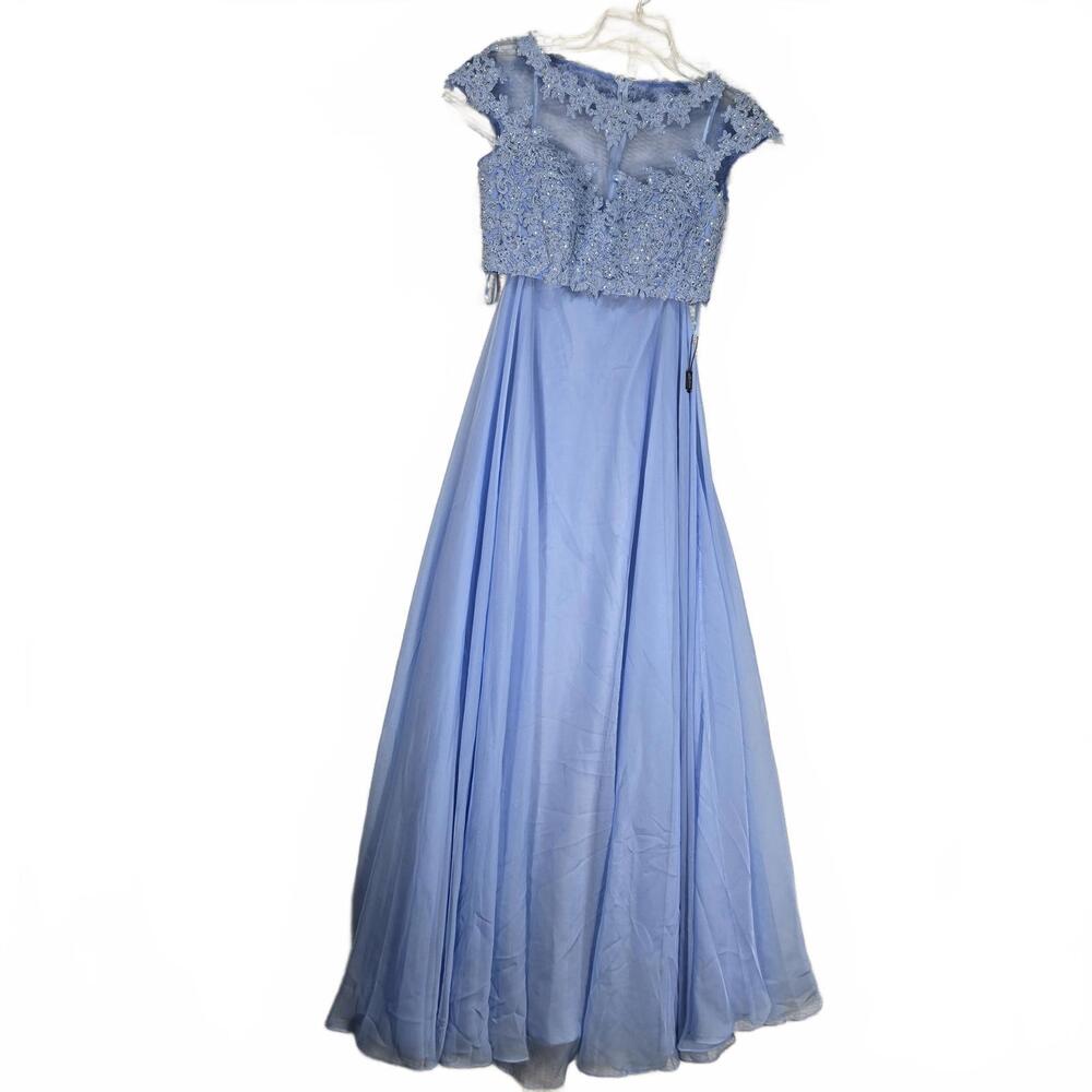La Femme Blue 2 Piece Lace Prom Gown Set Formal Wedding Guest Dress Size 4